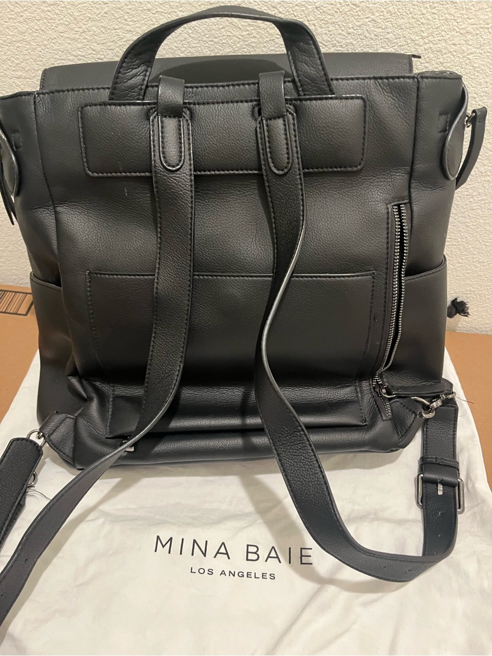 Mina Baie Black Leather Diaper Bag - Picture 3 of 3